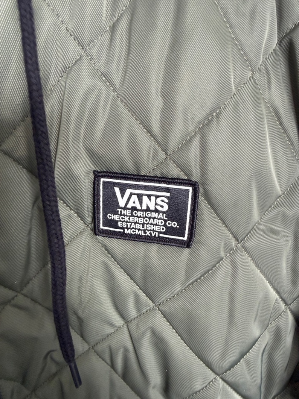 Vans Olive Quilted Hooded Puffer Jacket with Black Hood - Picture 3 of 5